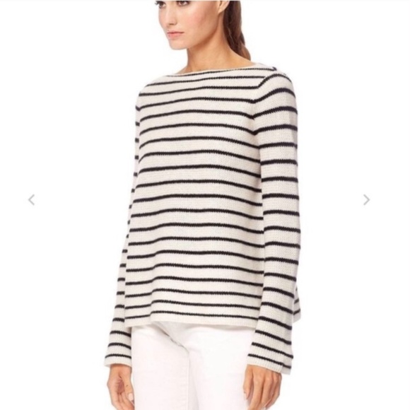 360 Cashmere Black Cream Striped Long Sleeve Super Soft Sweater - Picture 3 of 11